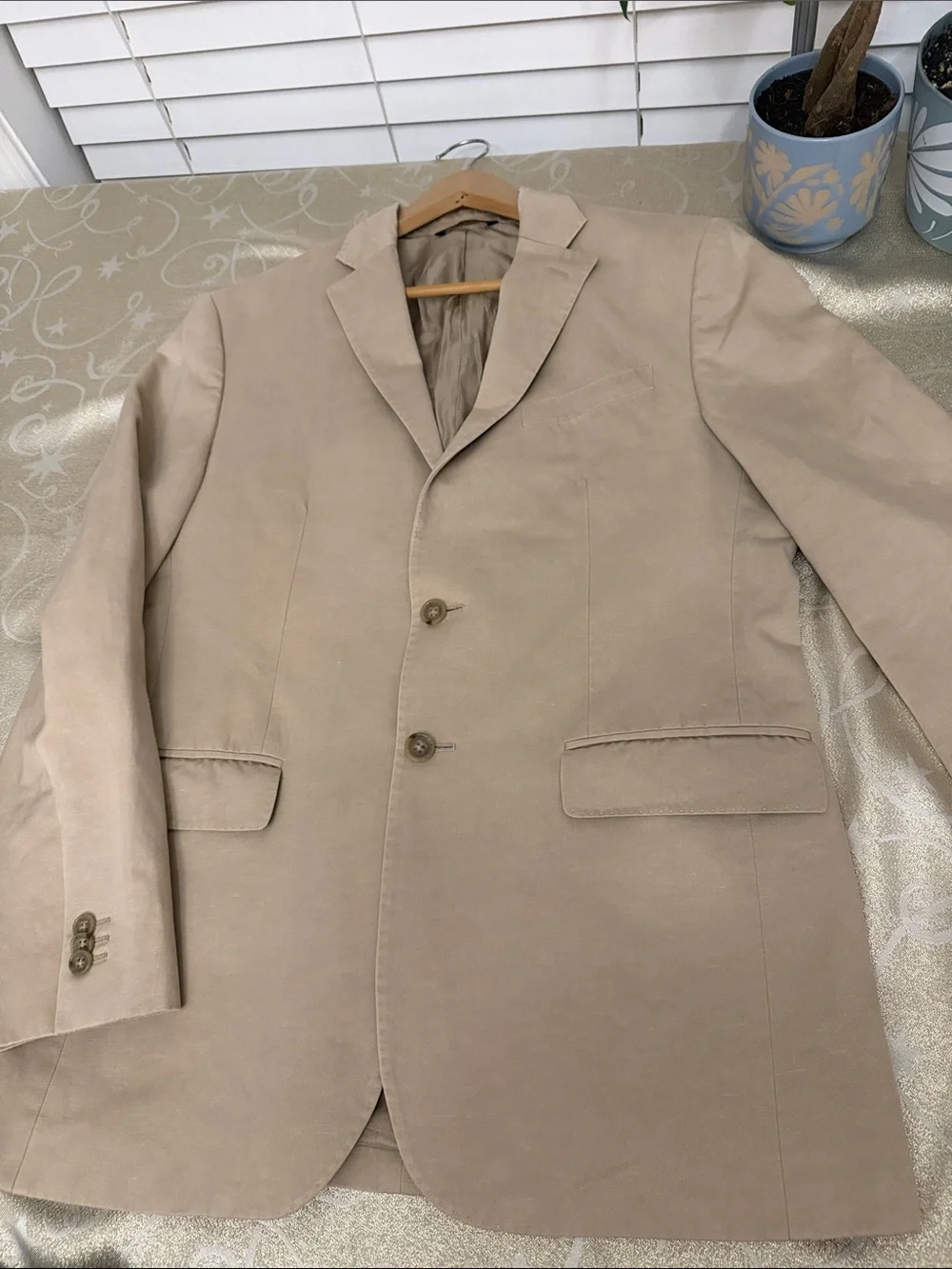 Men's Tan Cotton Blazer - Classic Two-Button Tailored Jacket31”long 22”wide